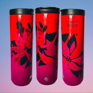 New Starbucks 2021 Holiday Stainless Steel Tumbler 12oz Red Pink Floral Cup